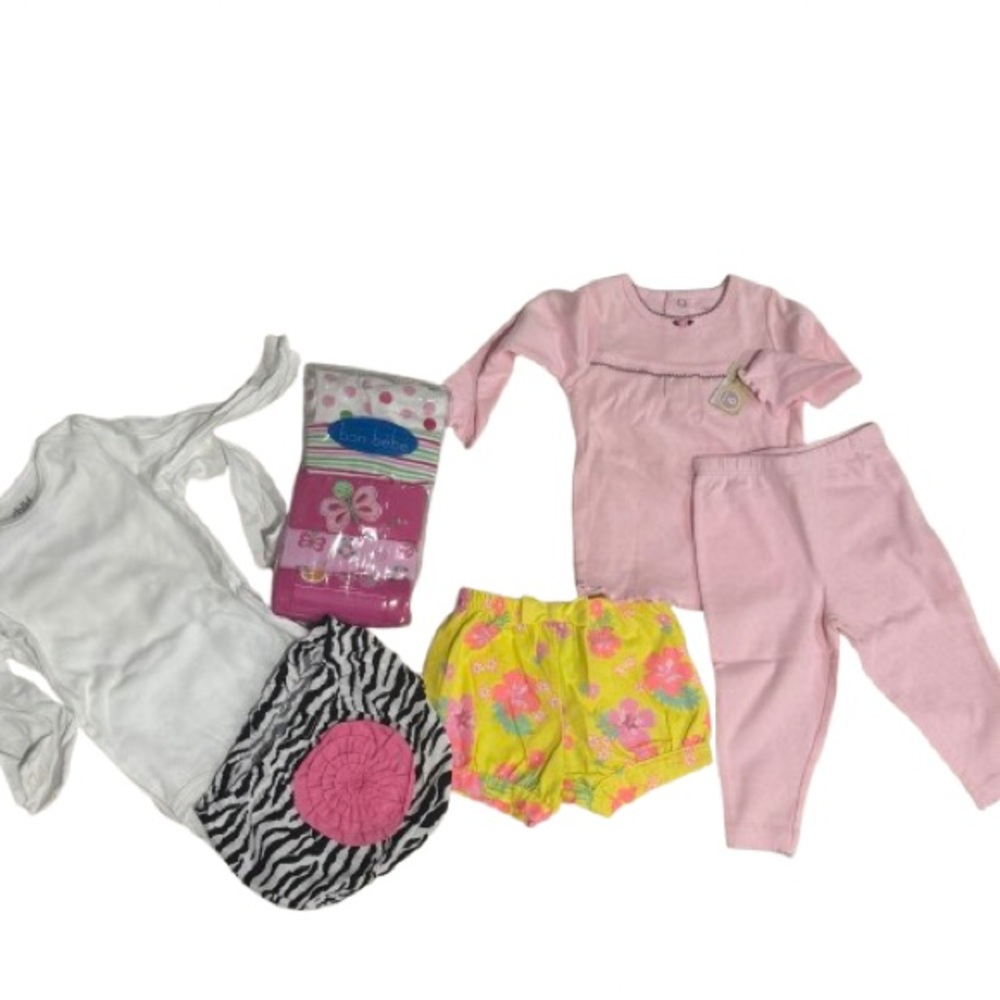 Bebe 5 shirts +floral bottom +yellow short + carters pink set